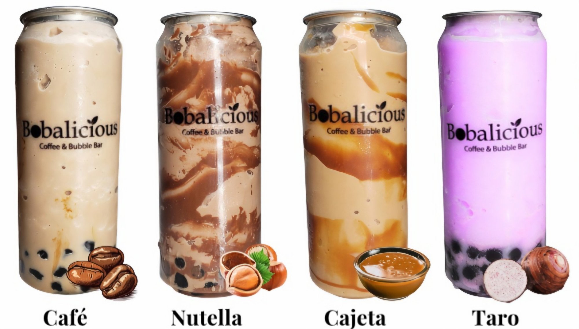Bebidas Bobalicious: café, nutella, cajeta y taro